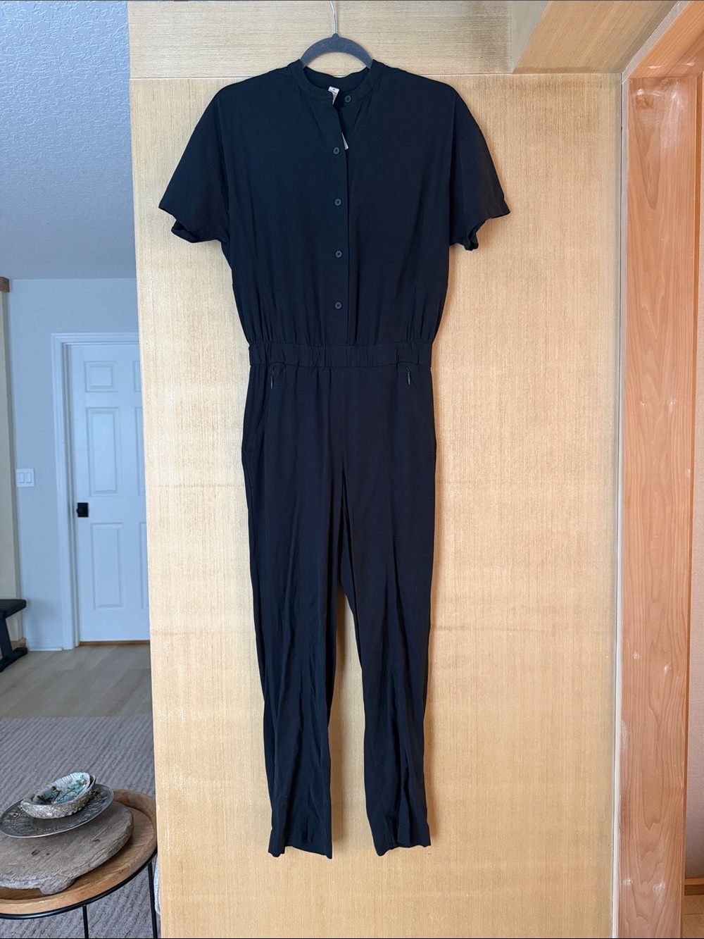 lululemon athletica Black Short-Sleeve Button Jumpsuit